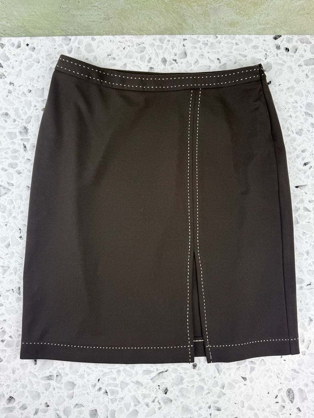 Express Brown Slit Skirt Size 1/2 Contrast Stitching Mini Career